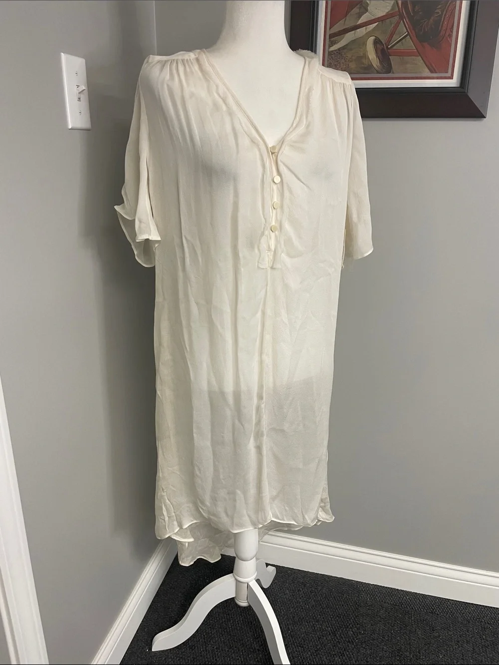 Graham and Spencer 100% silk off white cream sheer tunic top size Small NWT